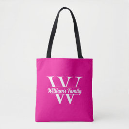 Roze en wit | Eenvoudig familienaam monogram Tote Bag