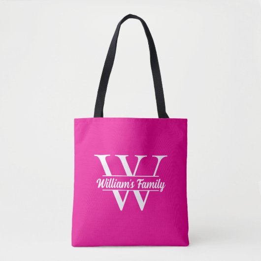 Roze en wit | Eenvoudig familienaam monogram Tote Bag (Voorkant)