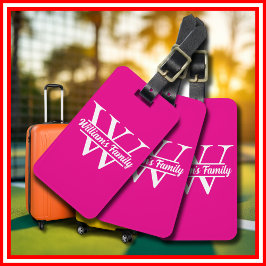 Roze en Wit | Eenvoudig familienaammonogram  Bagagelabel