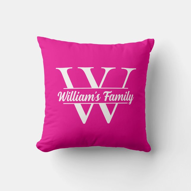 Roze en Wit | Eenvoudig familienaammonogram  Kussen (Voorkant)