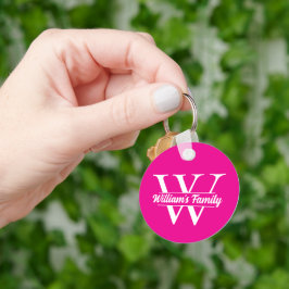 Roze en Wit | Eenvoudig familienaammonogram  Sleutelhanger