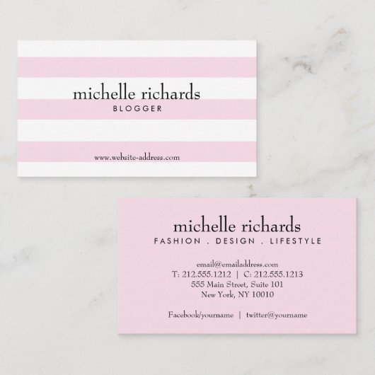 Roze en wit eenvoudig gestreept Visitekaartje (Voorkant / Achterkant)