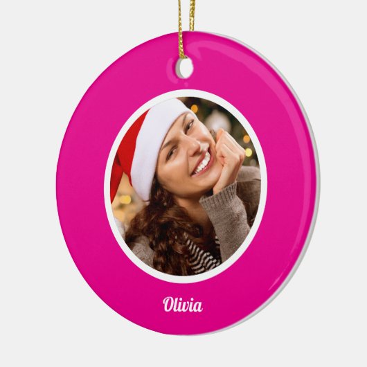 Roze en Wit Eenvoudige Familienaam Monogram FOTO Keramisch Ornament (Links)