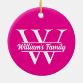 Roze en Wit Eenvoudige Familienaam Monogram FOTO Keramisch Ornament (Achterkant)