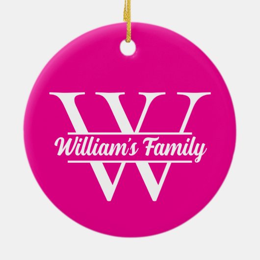 Roze en Wit Eenvoudige Familienaam Monogram FOTO Keramisch Ornament (Achterkant)