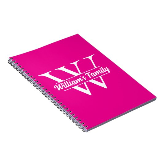 Roze en Wit | Eenvoudige familienaam Monogram Notitieboek (Rechterzijde)