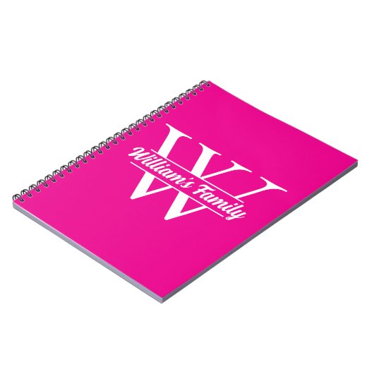 Roze en Wit | Eenvoudige familienaam Monogram Notitieboek (Linkerzijde)