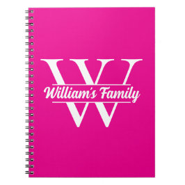 Roze en Wit | Eenvoudige familienaam Monogram Notitieboek