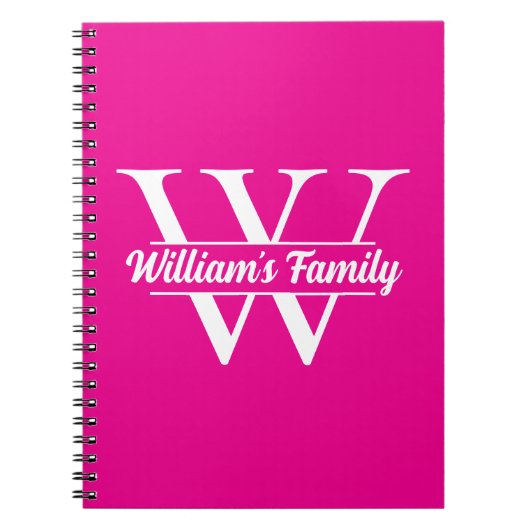 Roze en Wit | Eenvoudige familienaam Monogram Notitieboek (Voorkant)