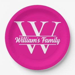 Roze en Wit | Eenvoudige familienaam Monogram Papieren Bordje