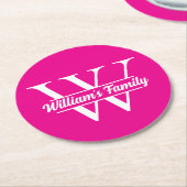 Roze en Wit | Eenvoudige familienaam Monogram Ronde Kartonnen Onderzetter (Gebogen)