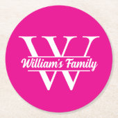 Roze en Wit | Eenvoudige familienaam Monogram Ronde Kartonnen Onderzetter (Voorkant)