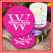 Roze en Wit | Eenvoudige familienaam Monogram Ronde Kartonnen Onderzetter
