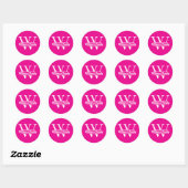 Roze en Wit | Eenvoudige familienaam Monogram Ronde Sticker (Vel)