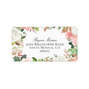 Roze en wit Floral Lijst Adres Etiket