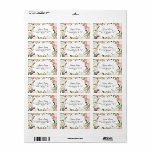 Roze en wit Floral Lijst Adres Etiket (Full Sheet)