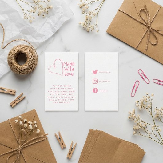 Roze en wit gemaakt met liefdeshart, sociale links informatiekaartje