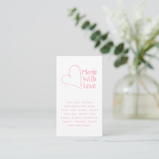 Roze en wit gemaakt met liefdeshart, sociale links informatiekaartje (Staand voorkant)