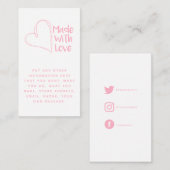 Roze en wit gemaakt met liefdeshart, sociale links informatiekaartje (Voorkant / Achterkant)