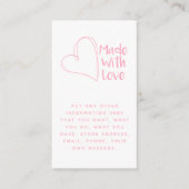 Roze en wit gemaakt met liefdeshart, sociale links informatiekaartje (Voorkant)