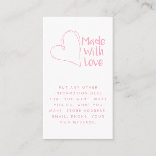 Roze en wit gemaakt met liefdeshart, sociale links informatiekaartje (Voorkant)