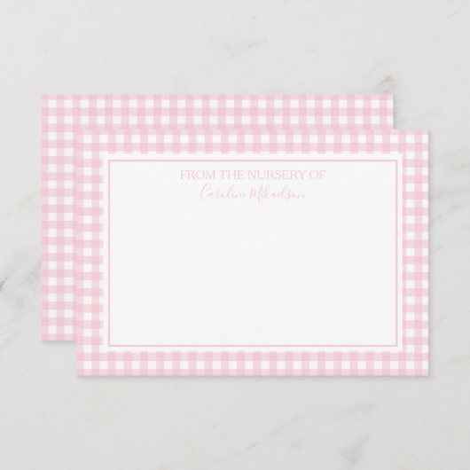 Roze en Wit Gepersonaliseerd Gingham Patroon Bedankkaart (Voorkant / Achterkant)