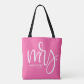 Roze en wit gepersonaliseerd mevrouw VASTLISHED Tote Bag (Achterkant)