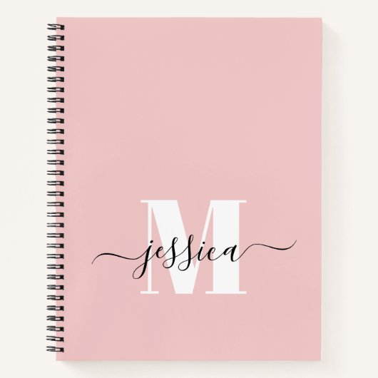 Roze en Wit Gepersonaliseerd Monogram Notitieboek (Voorkant)