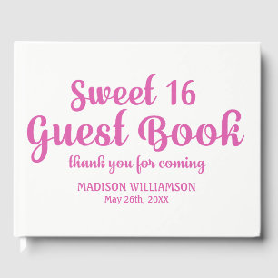 Roze en Wit Gepersonaliseerd Sweet 16 Party Gastenboek