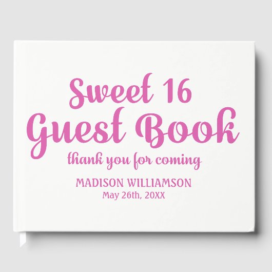 Roze en Wit Gepersonaliseerd Sweet 16 Party Gastenboek (Voorkant)
