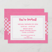 Roze en Wit Geplakt Party Uitnodigen Kaart (Voorkant / Achterkant)
