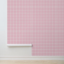 Roze en wit geruit behang