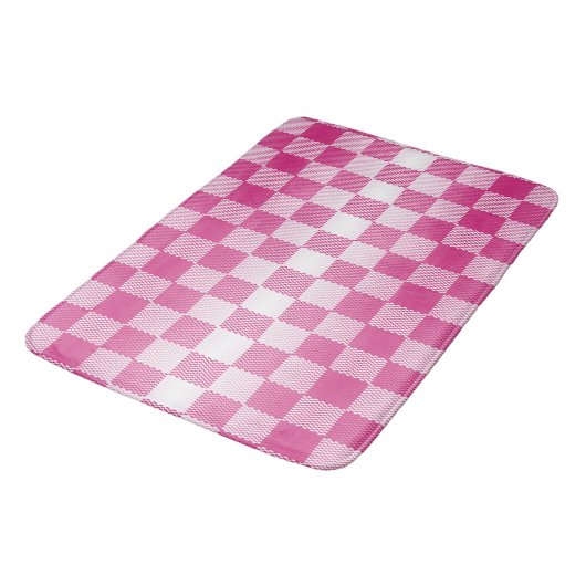 Roze en Wit Geruite Geometrische Badmat (Gekanteld)
