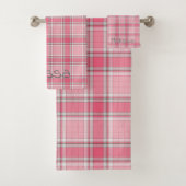 Roze en Wit geruite Naam Monogram | Bad Handdoek (Insitu)