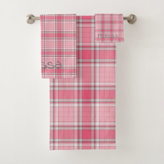 Roze en Wit geruite Naam Monogram | Bad Handdoek (Insitu)