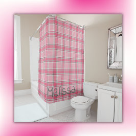 Roze en Wit geruite Naam Monogram | Douchegordijn