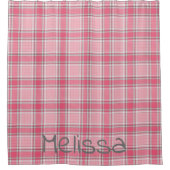 Roze en Wit geruite Naam Monogram | Douchegordijn (Voorkant)