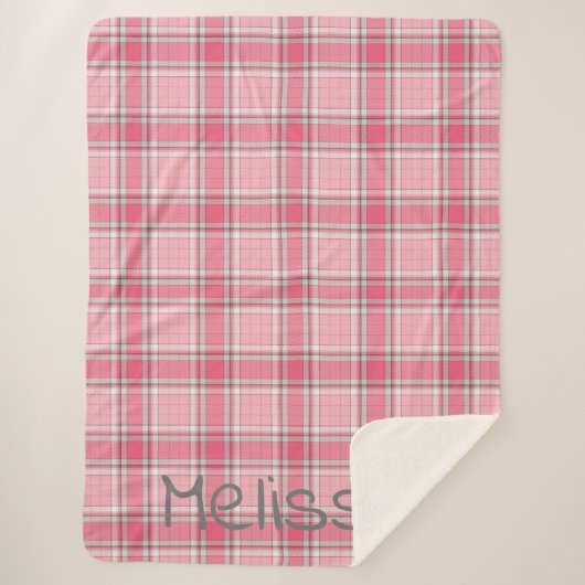 Roze en Wit geruite Naam Monogram | Sherpa Deken (Voorkant)