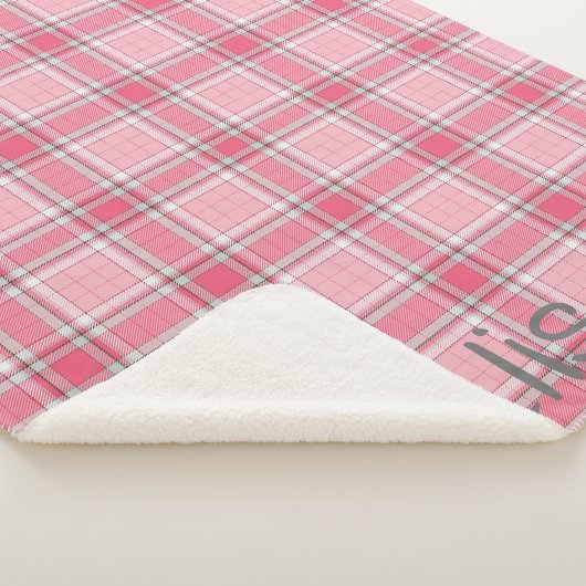 Roze en Wit geruite Naam Monogram | Sherpa Deken (3/4)