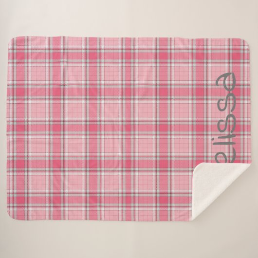 Roze en Wit geruite Naam Monogram | Sherpa Deken (Voorkant (horizontaal))