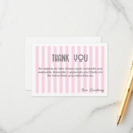Roze en Wit Gestreept Baby shower dank u Kaart