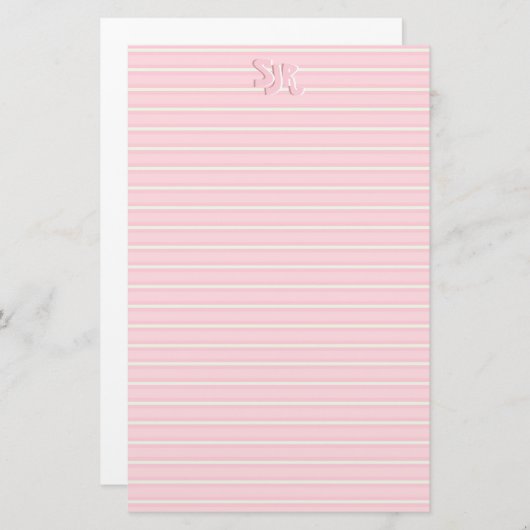 Roze en wit gestreept briefpapier Monogram (Voorkant / Achterkant)