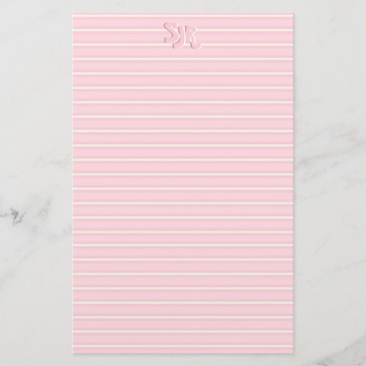 Roze en wit gestreept briefpapier Monogram (Voorkant)