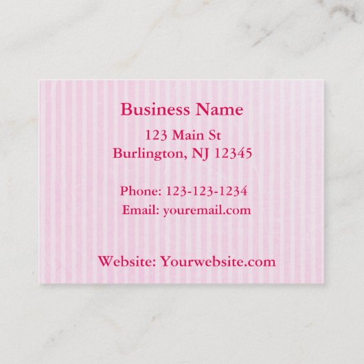 Roze en wit gestreept met roze strik en glitter afsprakenkaartje (Achterkant)