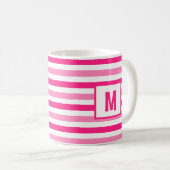 Roze en Wit Gestreept Ontwerp Enig Initiaal Koffiemok (Voorkant rechts)