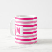 Roze en Wit Gestreept Ontwerp Enig Initiaal Koffiemok (Voorkant links)