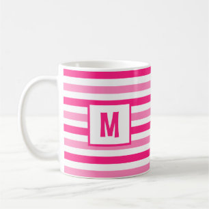Roze en Wit Gestreept Ontwerp Enig Initiaal Koffiemok
