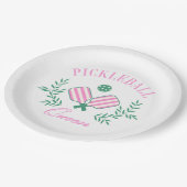 Roze en Wit Gestreept | Pickleball Queen Papieren Bordje (Gekanteld)