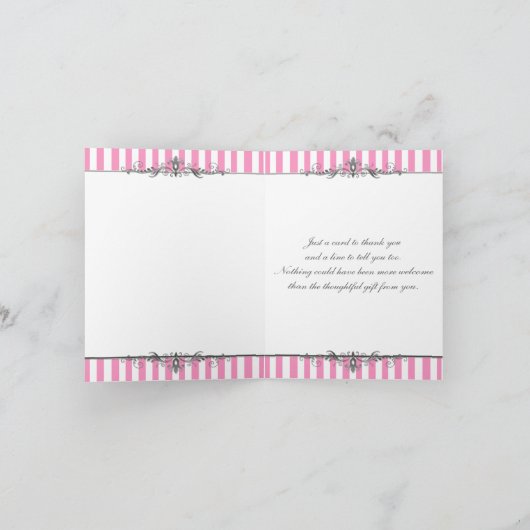 Roze en wit gestreepte bedankkaart (Binnen)