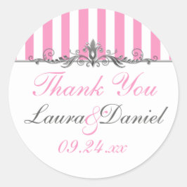 Roze en Wit Gestreepte Bruiloft Favor Sticker